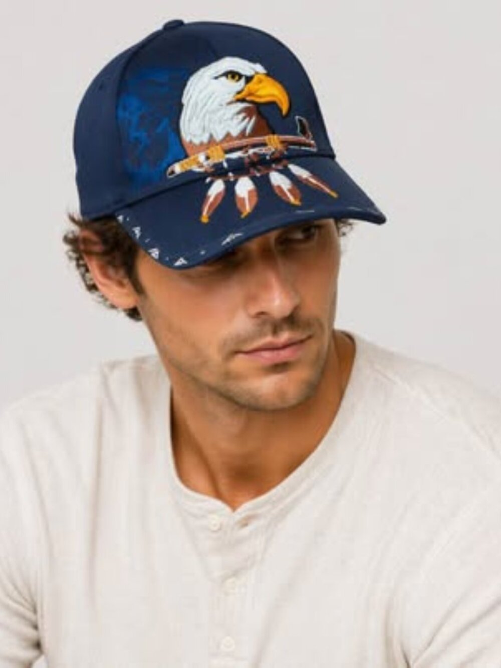 Native Pride American Indian Eagle Pipe Shadow Blue Embroidered Cap Hat